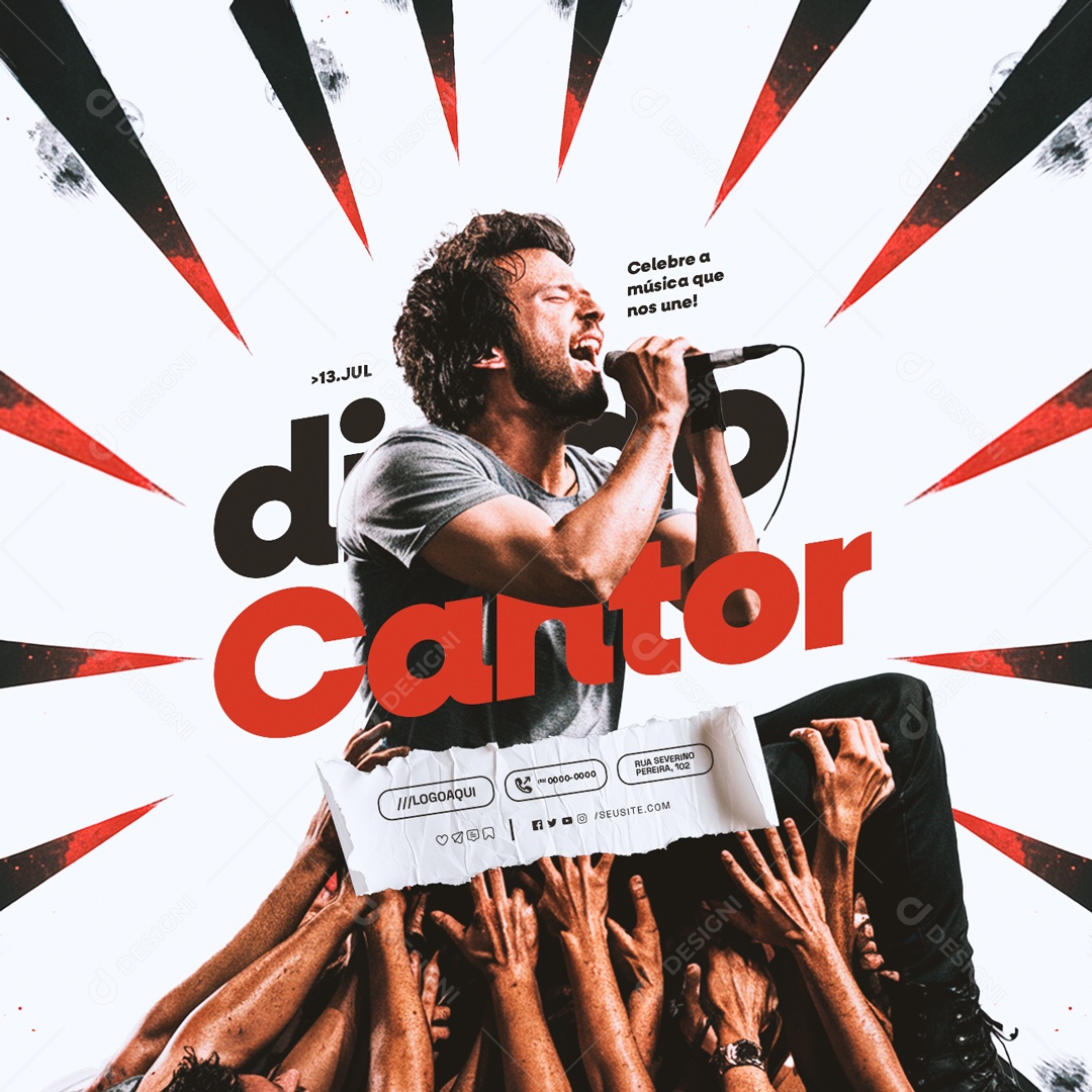 Dia do Cantor 13 de Julho Celebre a Música que nos Une Social Media PSD Editável