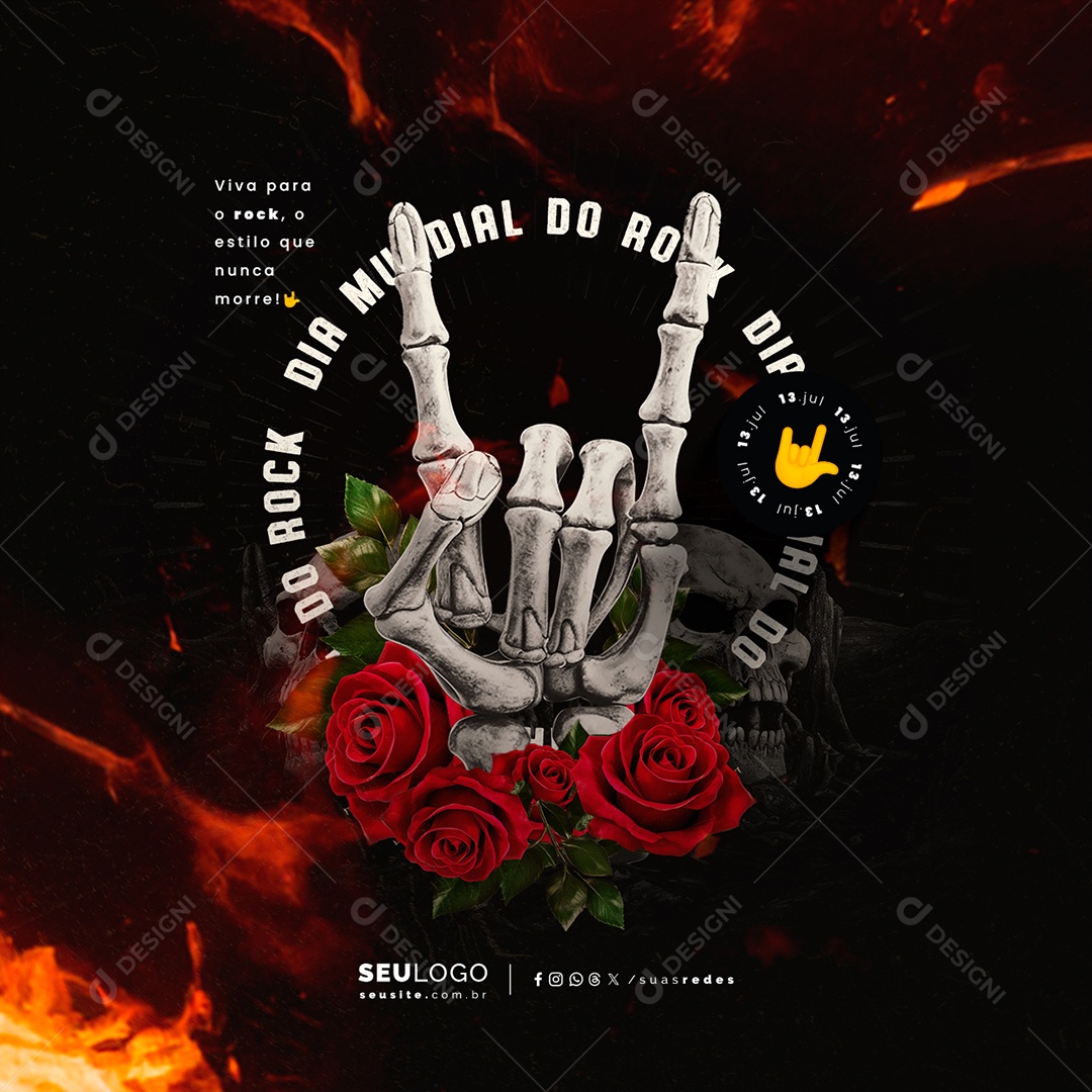 Dia Mundial do Rock 13 de Julho Estilo Social Media PSD Editável