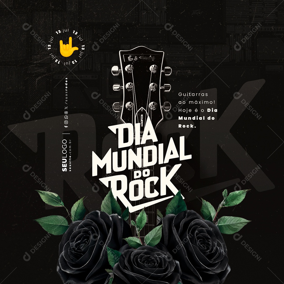 Dia Mundial do Rock 13 de Julho Guitarras ao Máximo Social Media PSD Editável