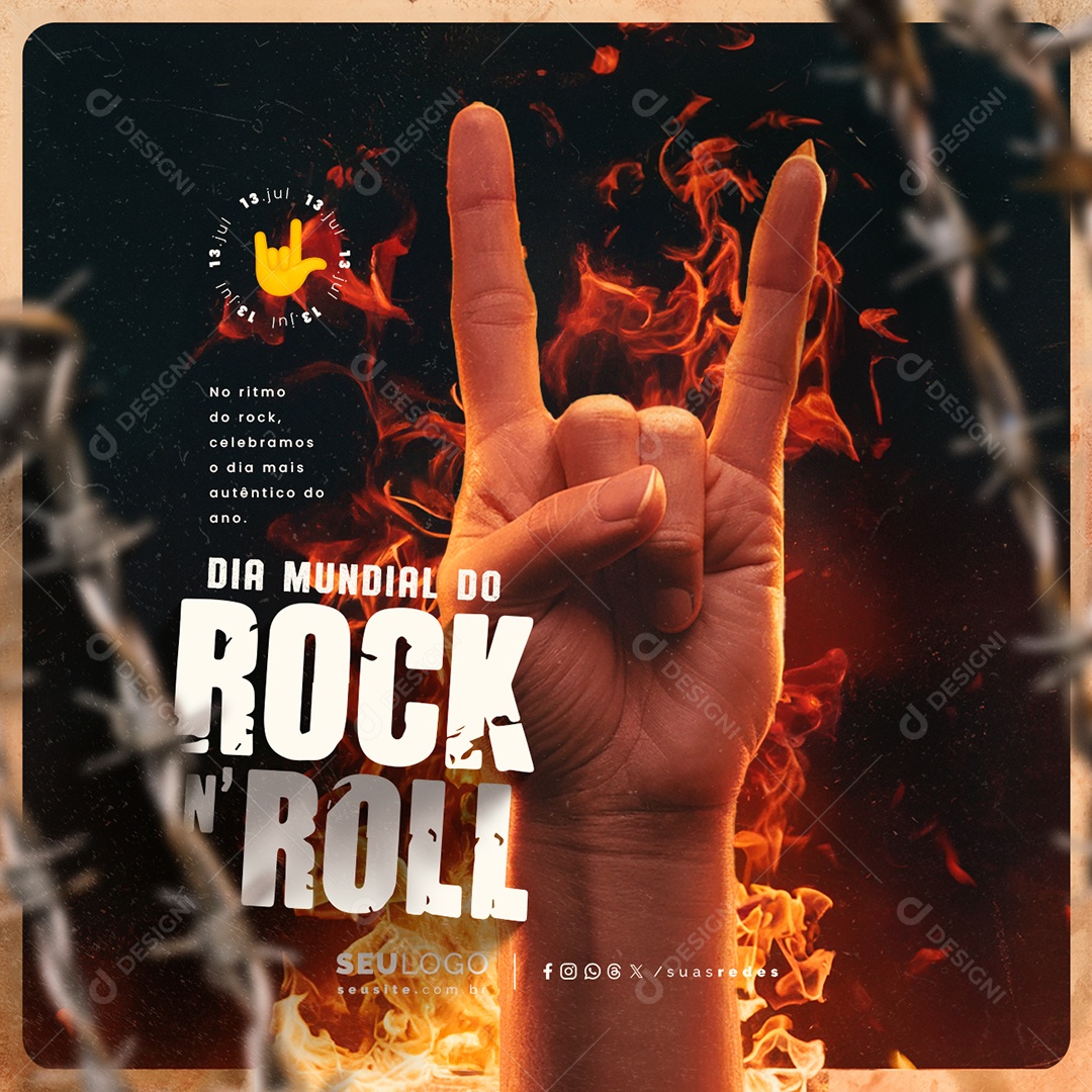 Dia Mundial do Rock 13 de Julho no Ritmo Celebramos Social Media PSD Editável