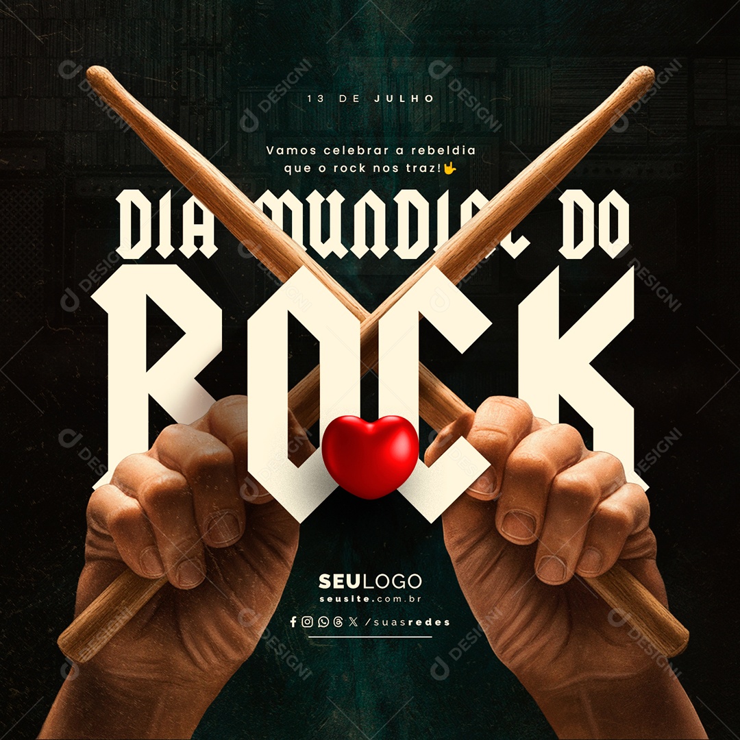 Dia Mundial do Rock 13 de Julho Vamos Celebrar Social Media PSD Editável