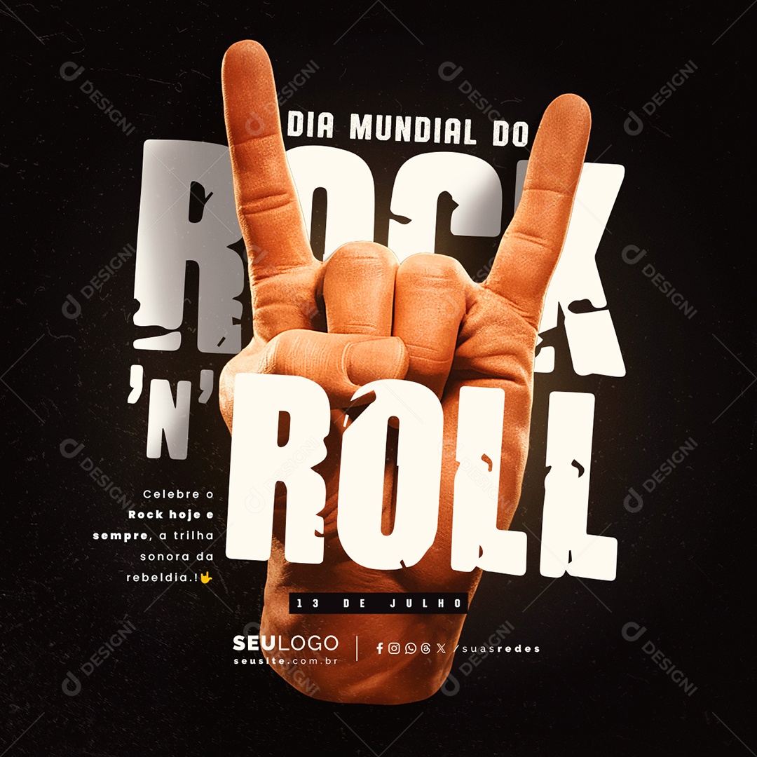 Dia Mundial do Rock 13 de Julho Celebre Hoje e Sempre Social Media PSD Editável