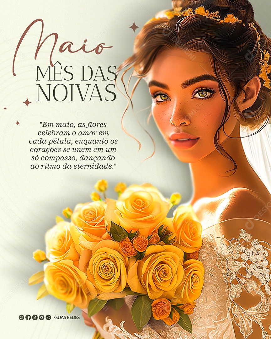 Maio Mês das Noivas Flores Amarelas Social Media PSD Editável