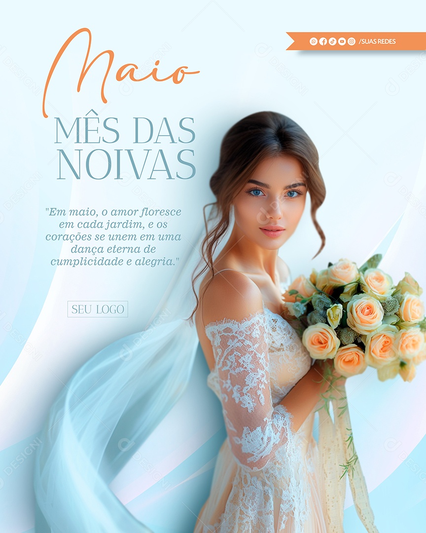 Maio Mês das Noivas Flores Creme Social Media PSD Editável