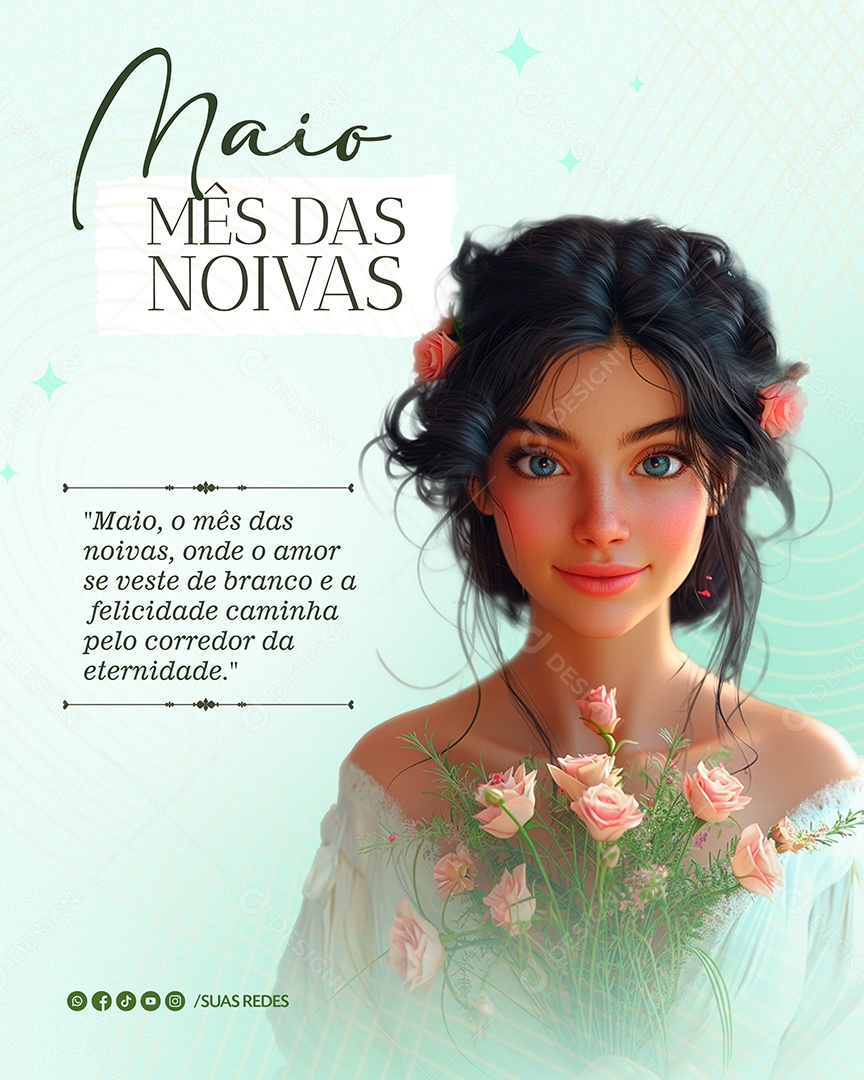 Maio Mês das Noivas Flores Rosas Social Media PSD Editável
