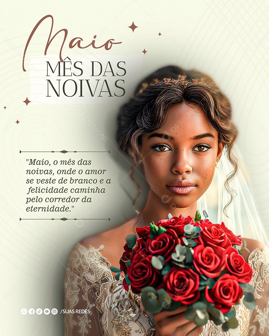 Maio Mês das Noivas Flores Vermelhas Social Media PSD Editável