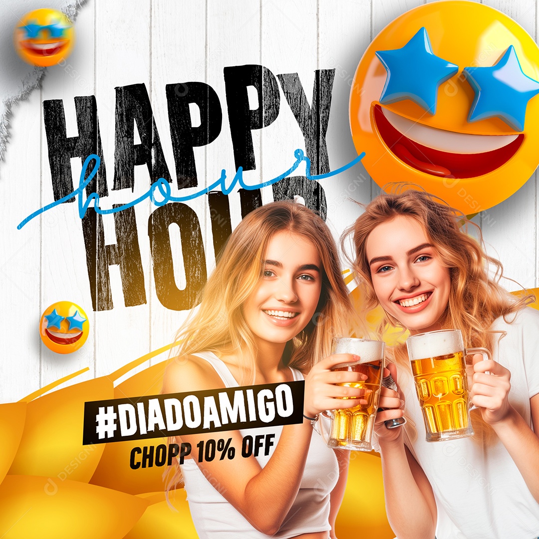 Dia do Amigo com Cerveja Happy Hour Social Media PSD Editável
