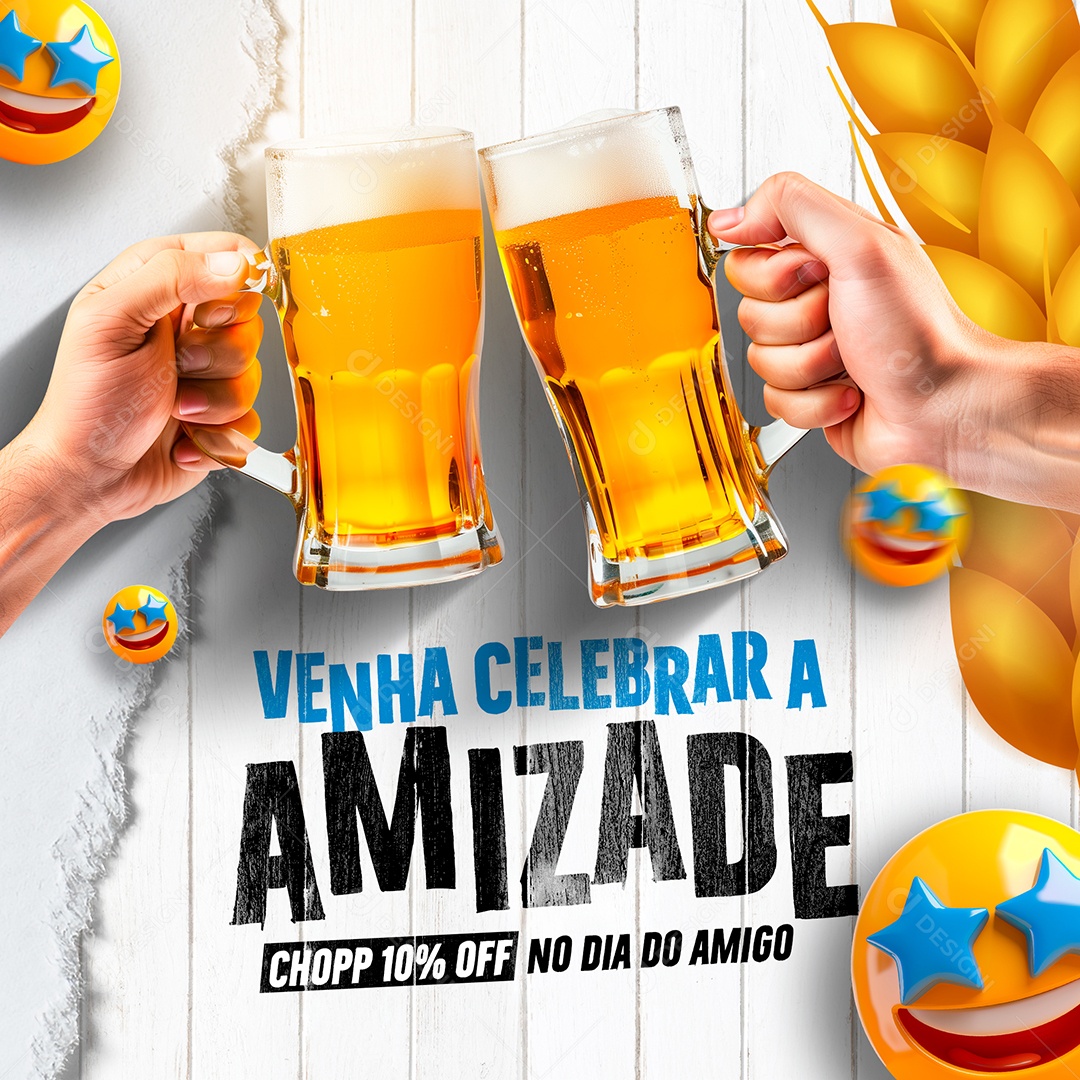 Dia do Amigo com Cerveja Venha Celebrar a Amizade Social Media PSD Editável