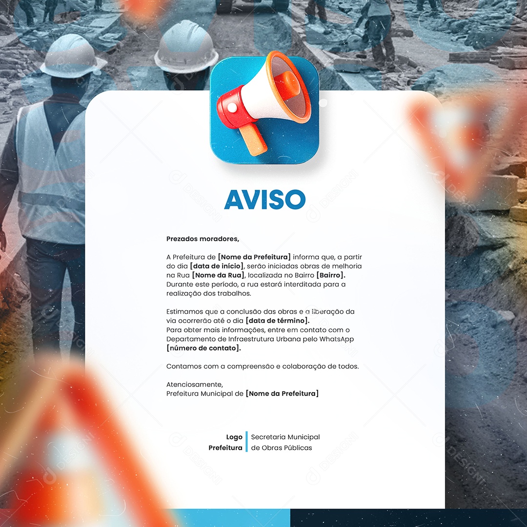 Feed Prefeitura Aviso Prezados Moradores Social Media PSD Editável