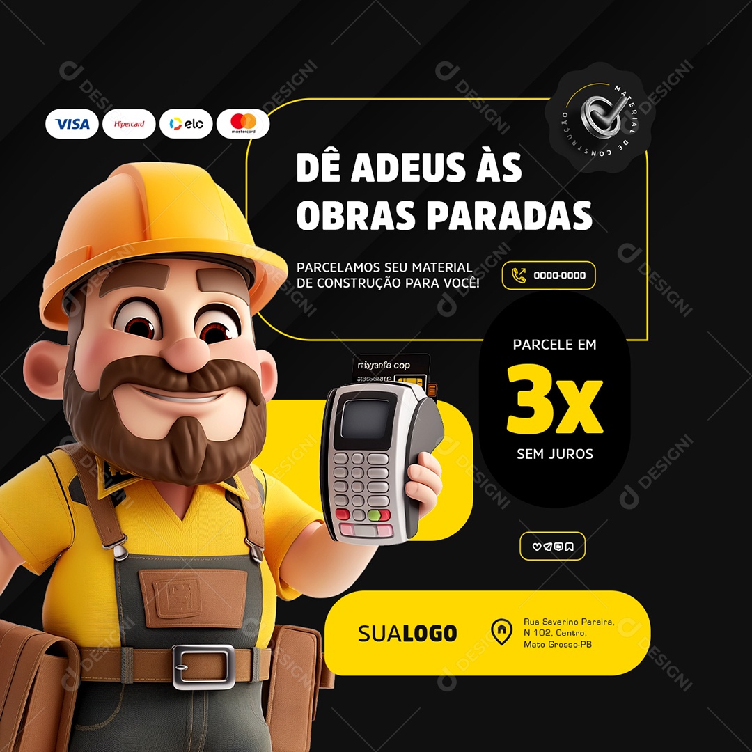 De Adeus as Obras Paradas Parcelamos seu Materiail de Construção Social Media PSD Editáve