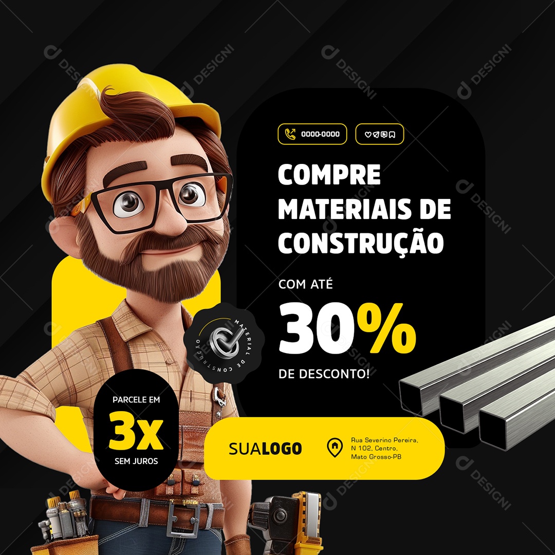 Compre Materiais de Construção com Desconto Social Media PSD Editável