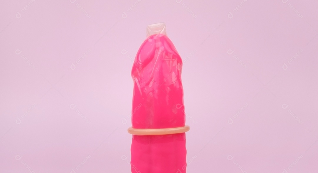 Vibrador de borracha rosa com camisinha