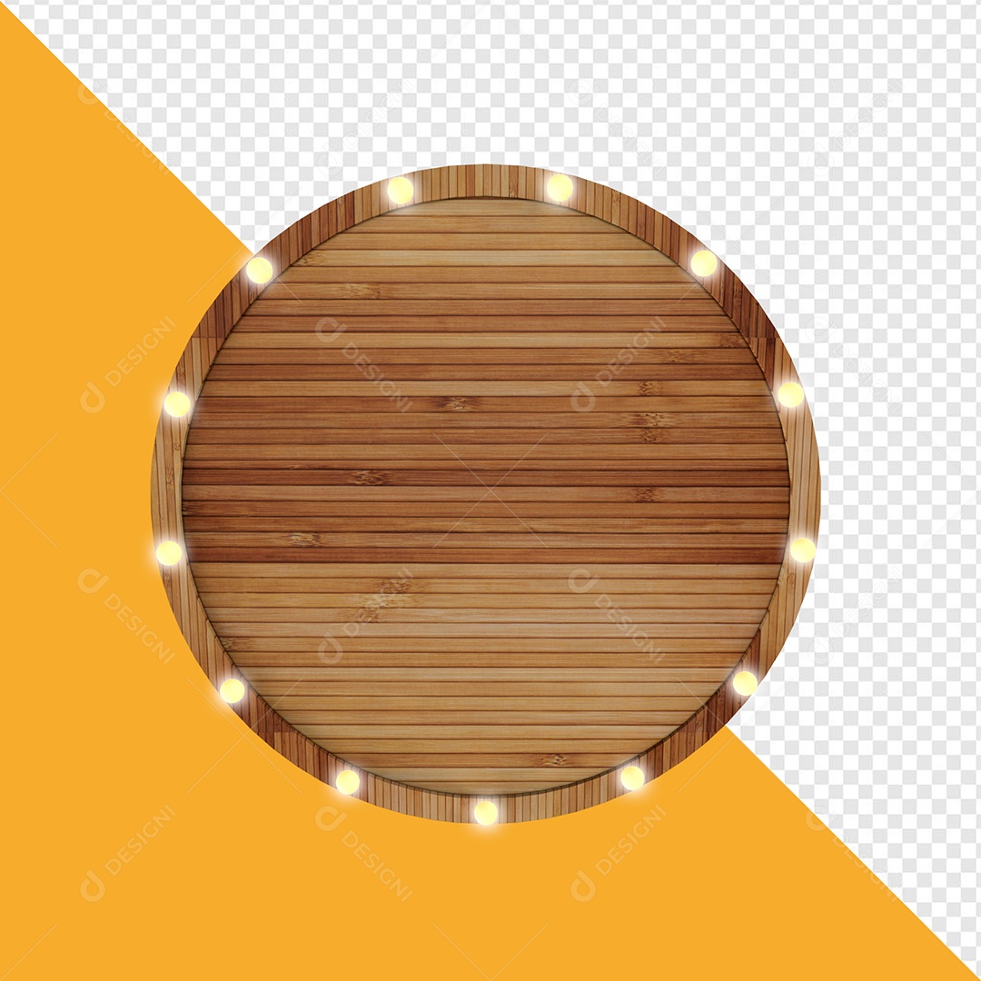 Placa de Madeira Com Luz Elemento 3D Marron para Composição PSD