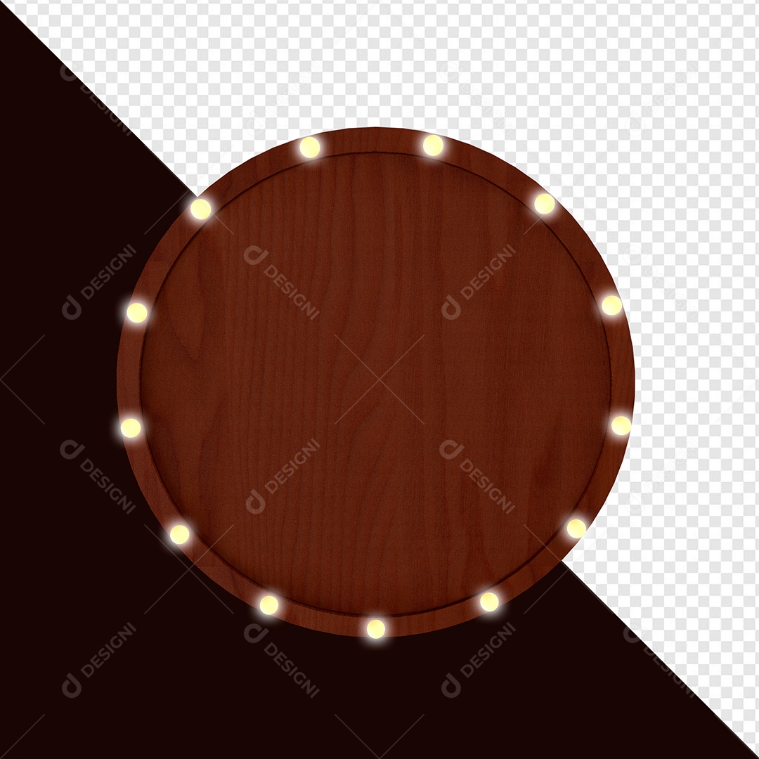 Placa de Madeira Com Luz Elemento 3D Marron para Composição PSD
