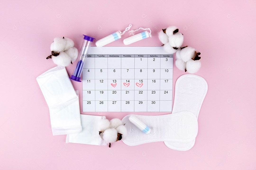 Calendário absorventes algodão marcando período menstruar