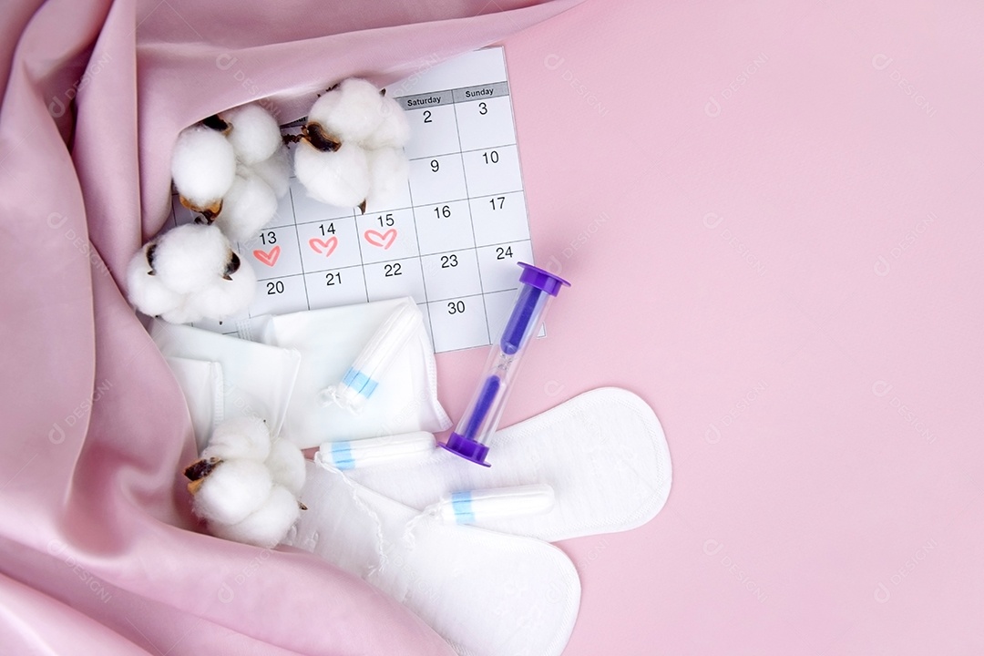 Tecido enrolando absorventes algodão calendário e ampulheta