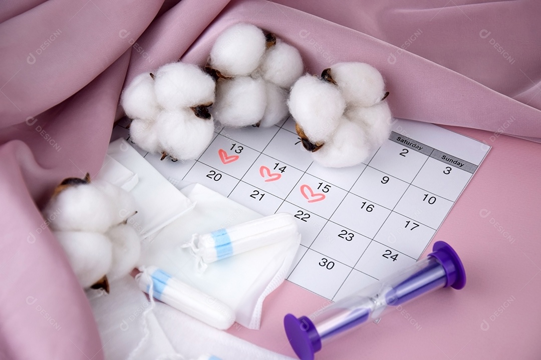 Tecido enrolando absorventes algodão calendário e ampulheta