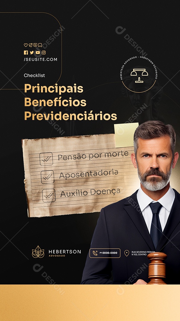 Story Principais Benefícios Previdenciários Social Media PSD Editável