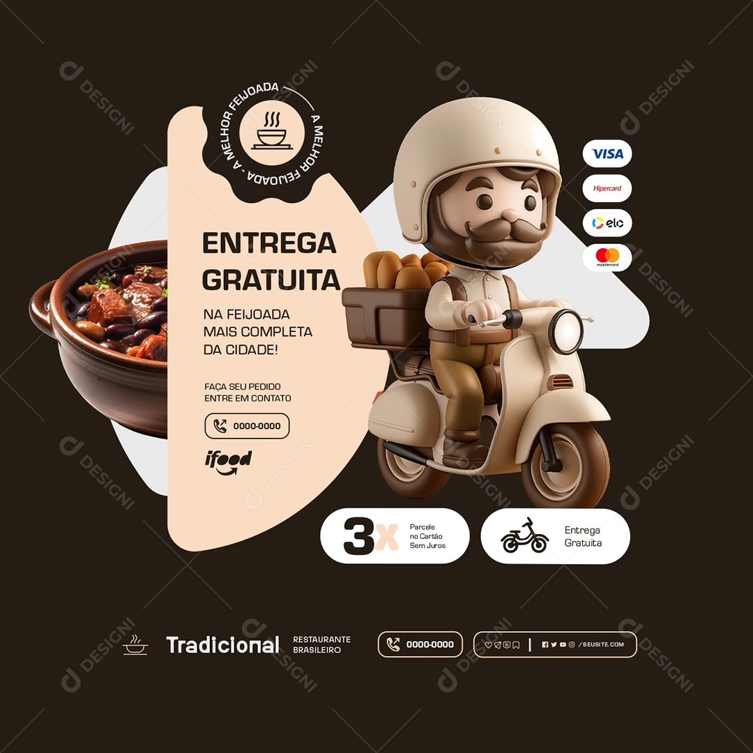 Entrega Gratuita na Feijoada mais Completa da Cidade Social Media PSD Editável