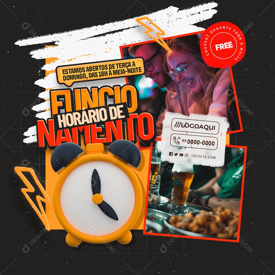 Horário de Funcionamento Social Media PSD Editável