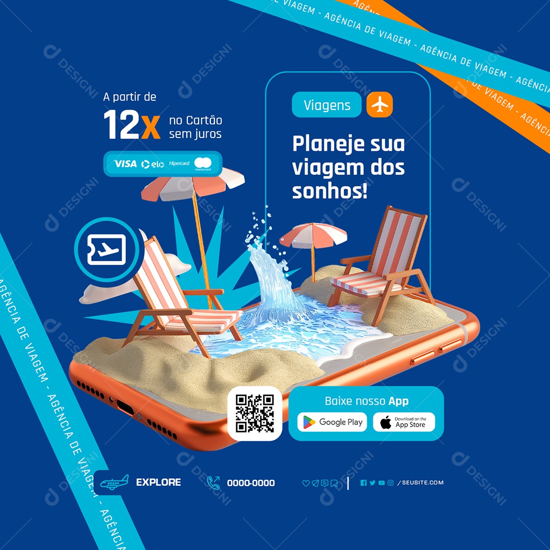 Planeje sua Viagem dos Sonhos Social Media PSD Editável