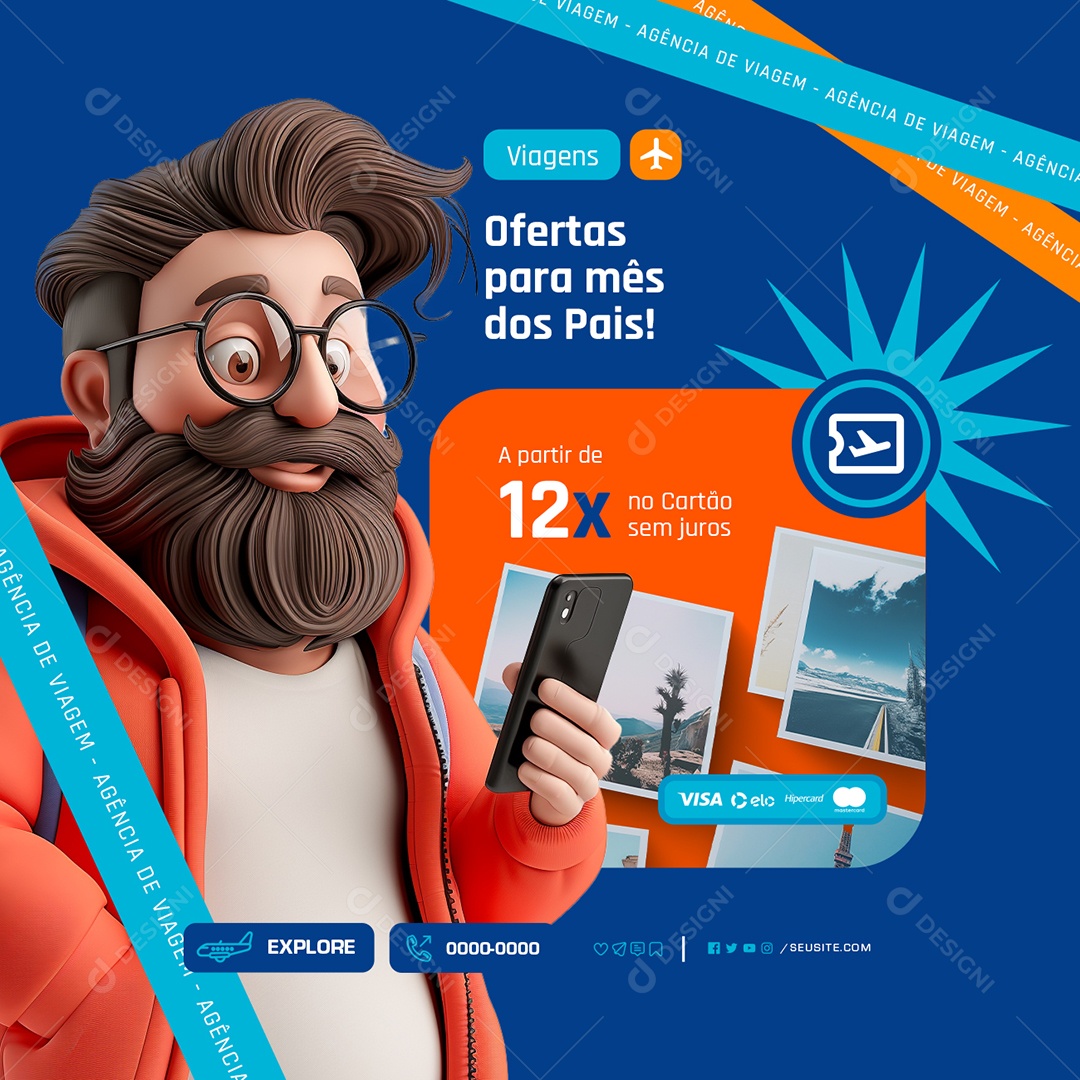 Viagens Ofertas para Mês dos Pais Social Media PSD Editável