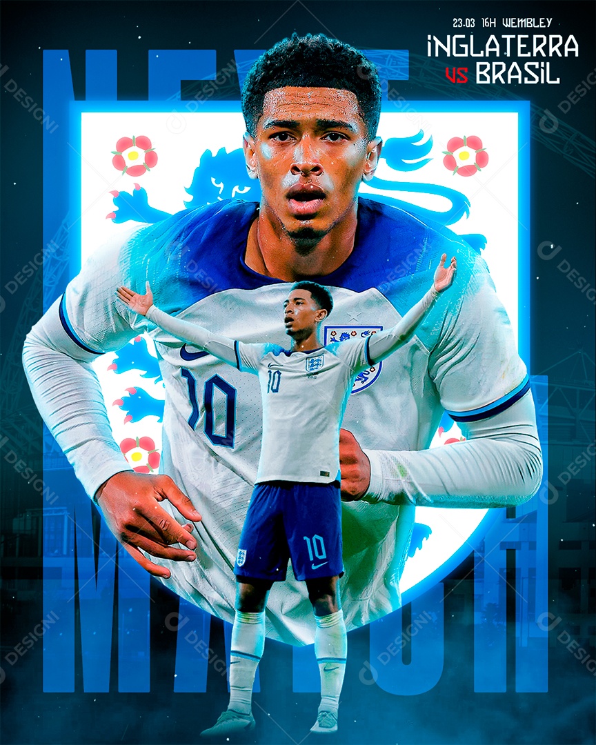 Flyer Matchday Bellingham Inglaterra Social Media PSD Editável