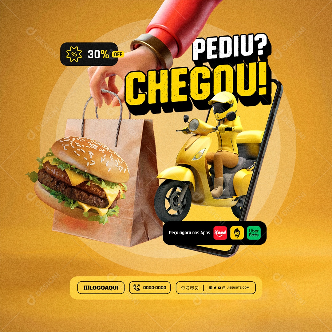 Pediu Chegou com Desconto Social Media PSD Editável