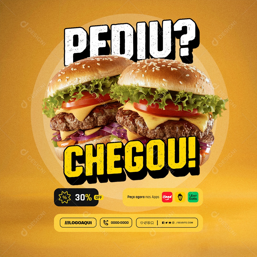 Pediu Chegou seu Lanche Social Media PSD Editável