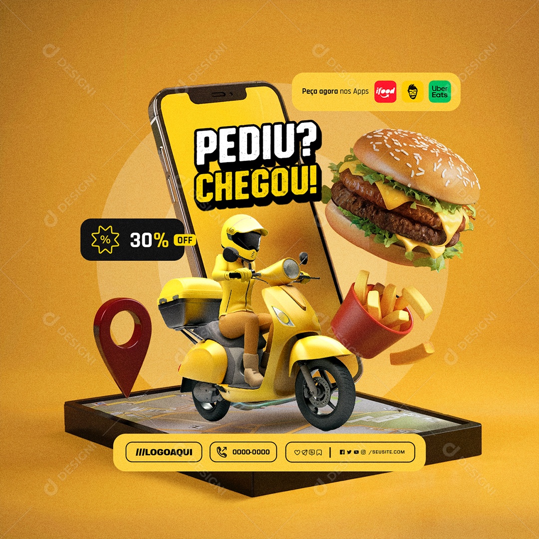 Pediu Chegou seu Hambúrguer Social Media PSD Editável