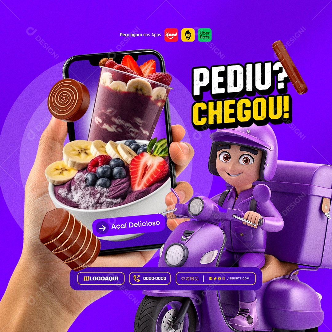 Pediu Chegou seu Açaí Social Media PSD Editável