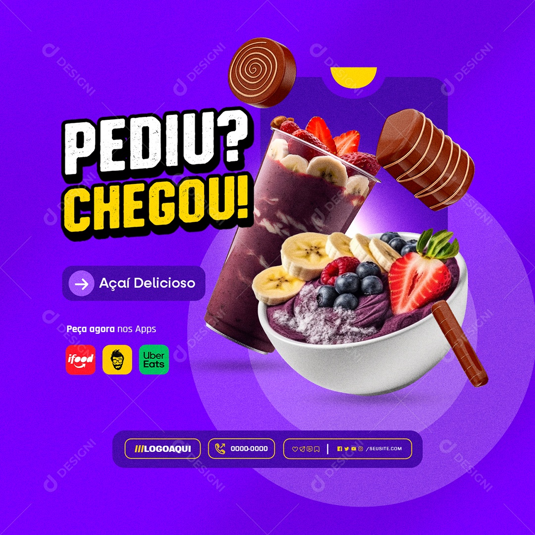 Pediu Chegou Açaí Delicioso Social Media PSD Editável