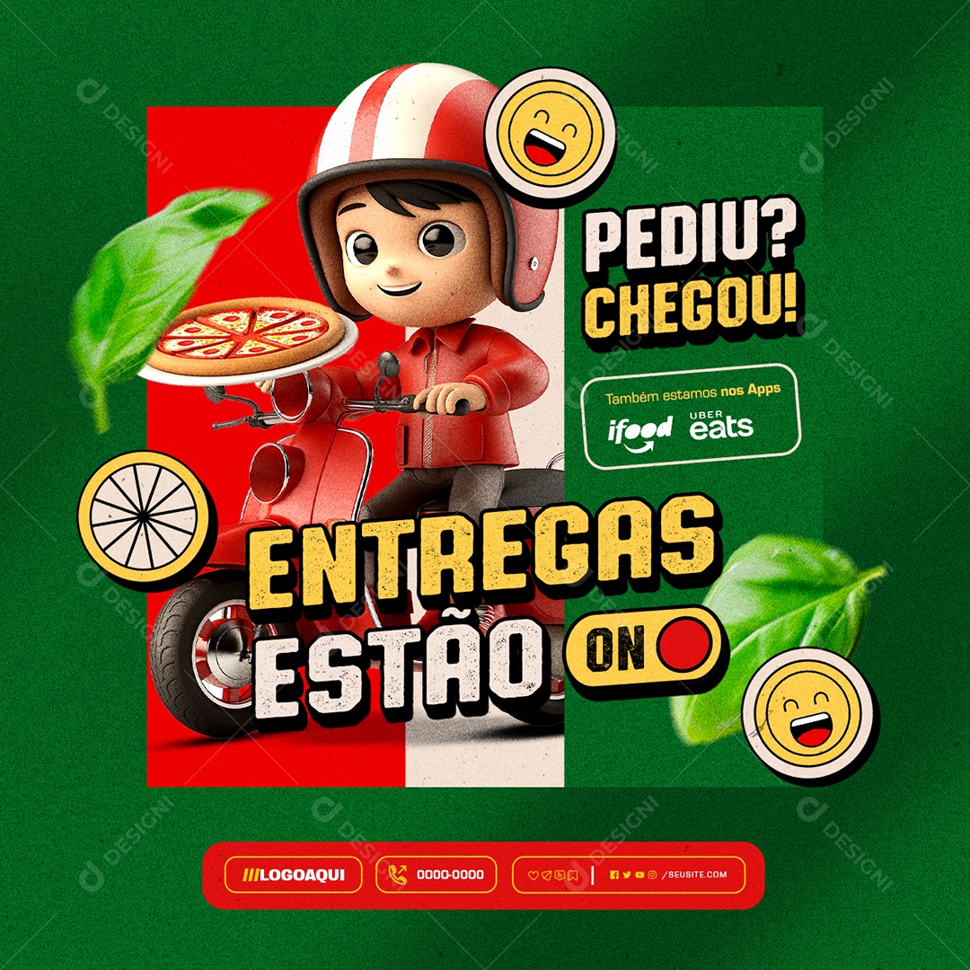 Pediu Chegou sua Pizza Social Media PSD Editável
