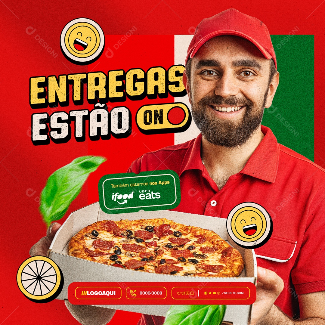 Entregas Estão On Pizzaria Social Media PSD Editável