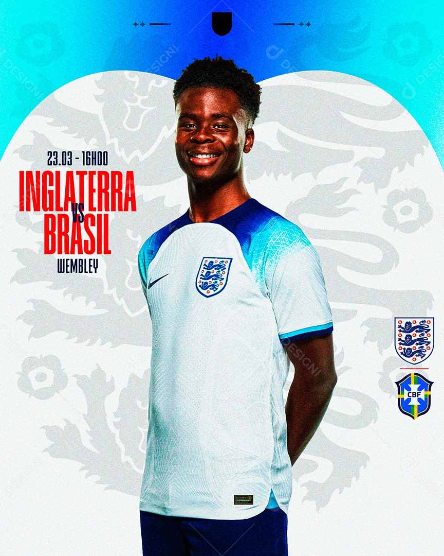Flyer Matchday Saka Inglaterra Social Media PSD Editável