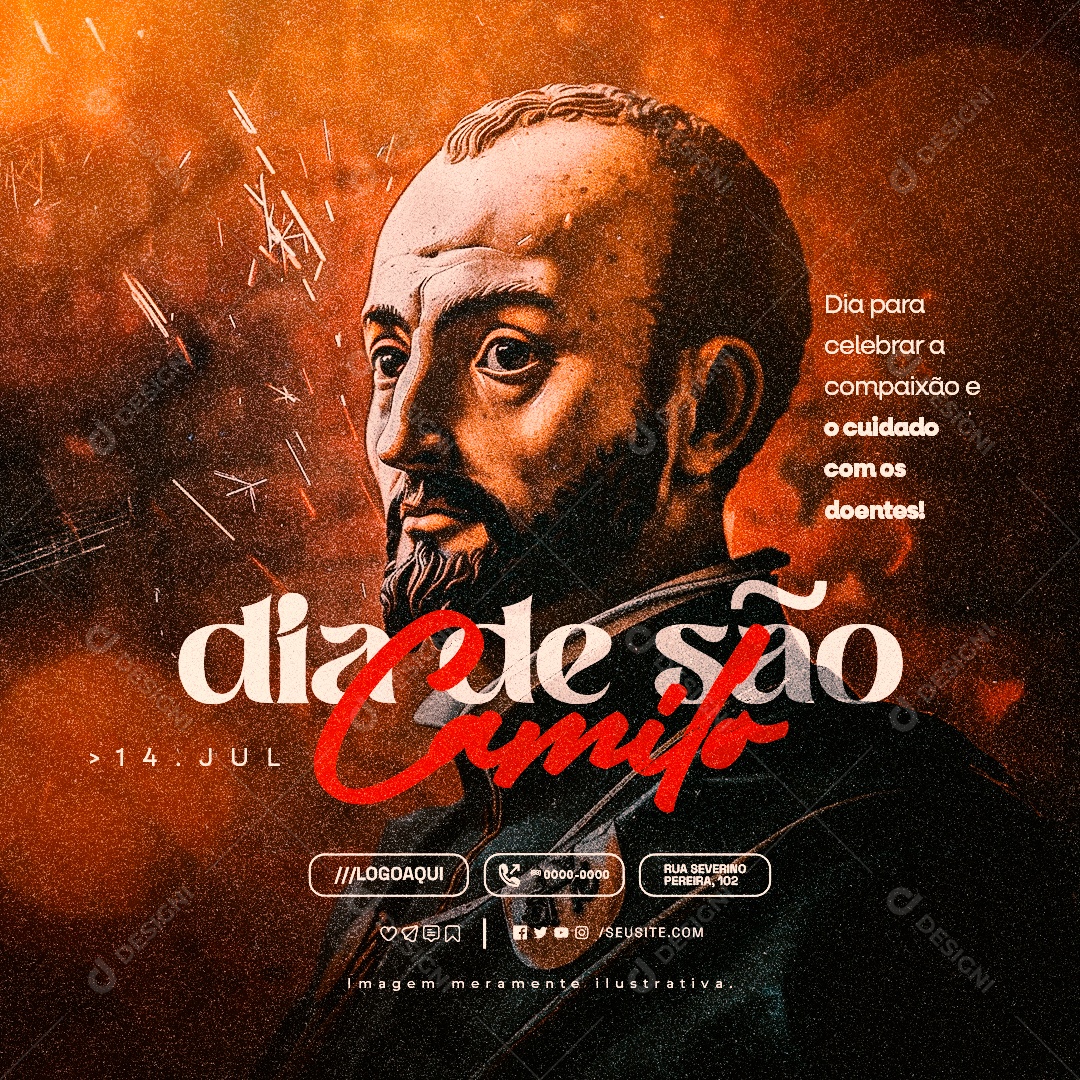 Dia de São Camilo 16 de Julho Celebrar a Compaixão e Cuidado com oa Doentes Social Media PSD Editável