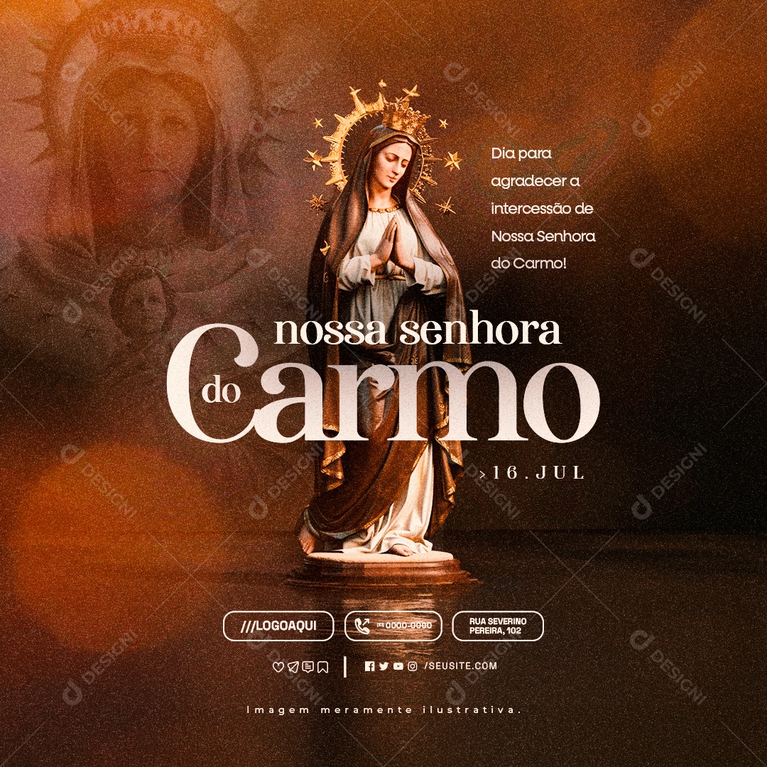 Dia de Nossa Senhora do Carmo 16 de Julho Intercessão Social Media PSD Editável