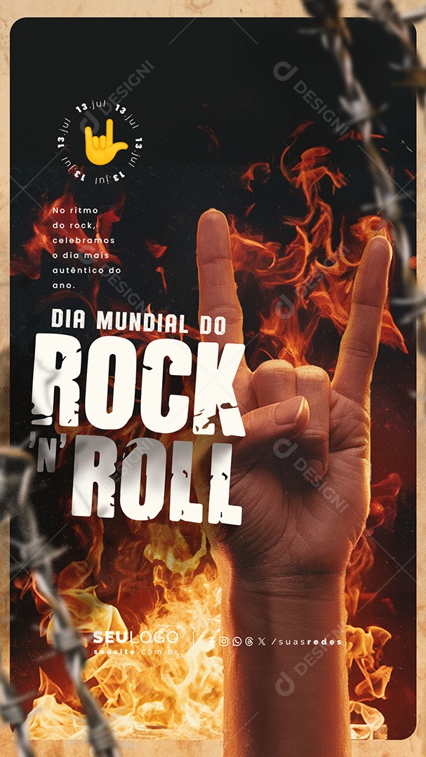 Story Dia Mundial do Rock 13 de Julho no Ritmo Celebramos Social Media PSD Editável