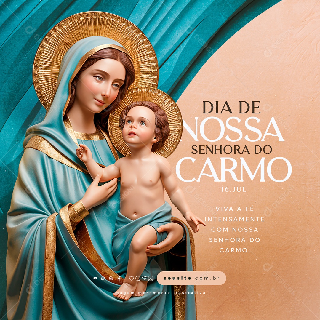 Dia de Nossa Senhora do Carmo 16 de Julho Viva a Fé Social Media PSD Editável