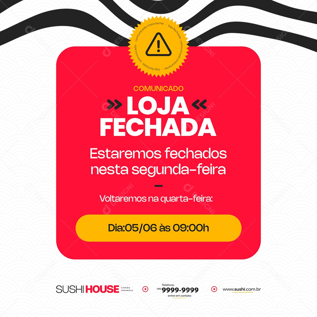 Comida Japonesa Comunicado Loja Fechada Social Media PSD Editável