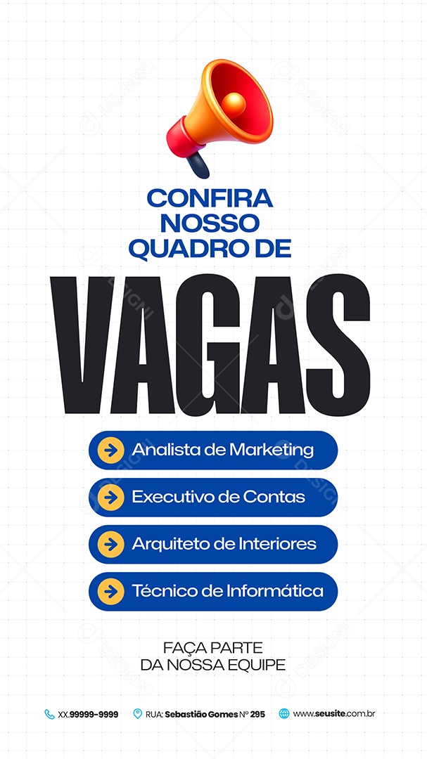 Story Vaga de Emprego Analista de Marketing Social Media PSD Editável