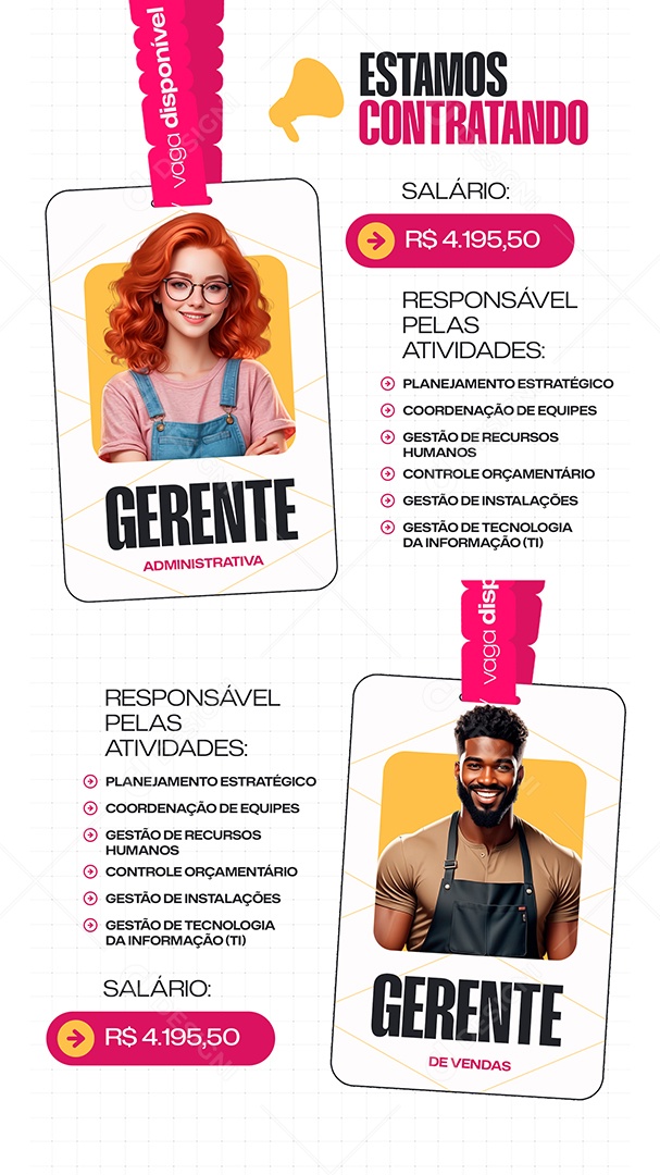 Story Vaga de Emprego Gerente Administrativa Social Media PSD Editável