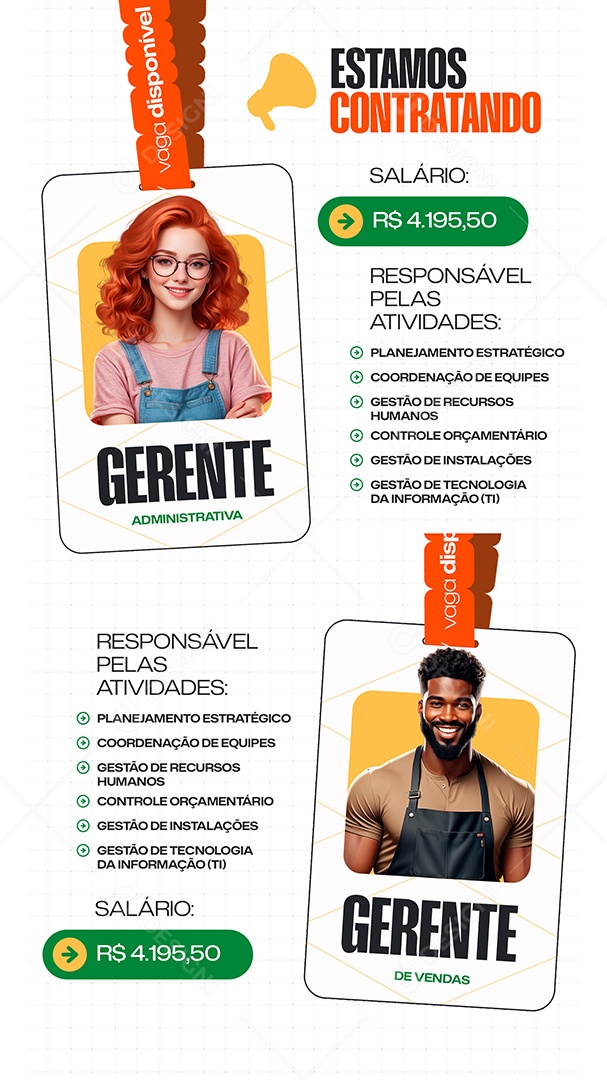 Story Vaga de Emprego Gerente Administrativa Social Media PSD Editável