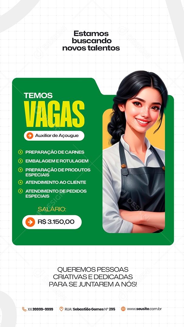 Story Vaga de Emprego Auxiliar de Açougue Social Media PSD Editável