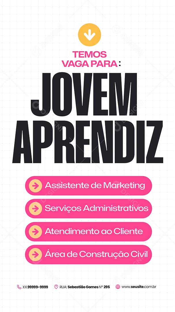 Story Vaga de Emprego Assistente de Marketing Social Media PSD Editável