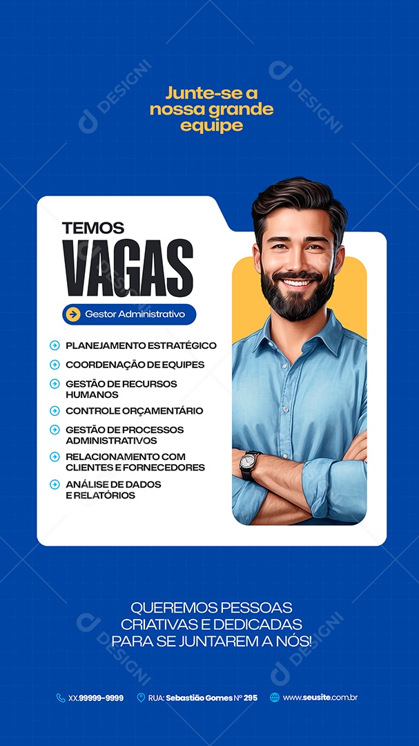 Story Vaga de Emprego Gestor Administrativo Social Media PSD Editável
