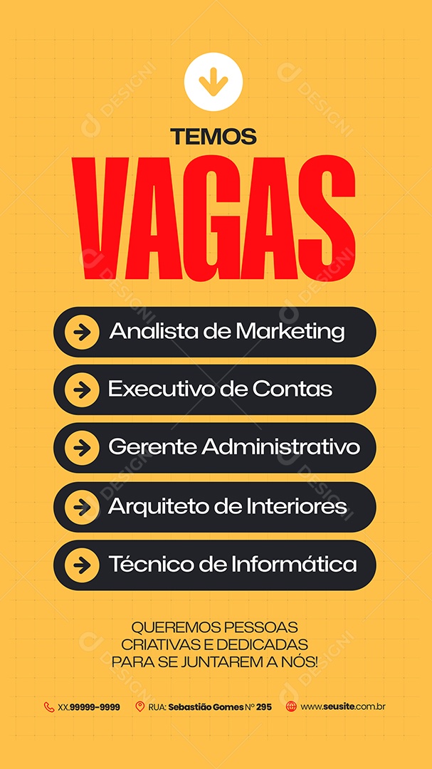 Story Vaga de Emprego Analista de Marketing Social Media PSD Editável