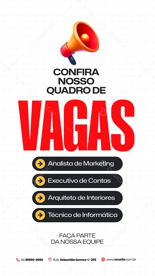 Story Vaga de Emprego Analista de Marketing Social Media PSD Editável
