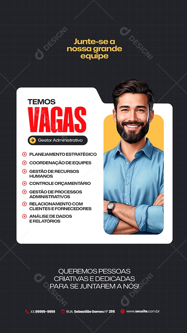 Story Vaga de Emprego Gestor Administrativo Social Media PSD Editável