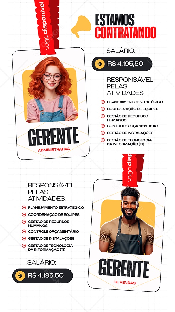 Story Vaga de Emprego Gerente Administrativa Social Media PSD Editável